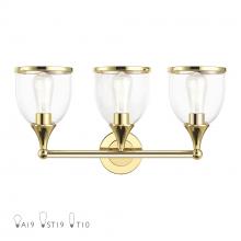  14133-02 - 3 Light Polished Brass Vanity Sconce with Mouth Blown Clear Glass