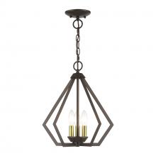  40923-92 - 3 Light English Bronze Semi-Flush / Small Pendant with Antique Brass Finish Accents