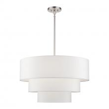  41087-91 - 5 LT Brushed Nickel Medium Pendant Chandelier with Hand Crafted Off-White Fabric Hardback Shades