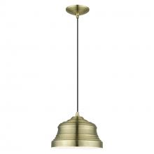  55902-01 - 1 Light Antique Brass Bell Pendant with Shiny White Finish Inside