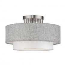  60013-91 - 3 LT Brushed Nickel Large Semi-Flush with Hand Crafted Urban Gray & White Fabric Hardback Shades
