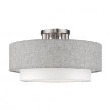  60014-91 - 3 LT Brushed Nickel Large Semi-Flush with Hand Crafted Urban Gray & White Fabric Hardback Shades