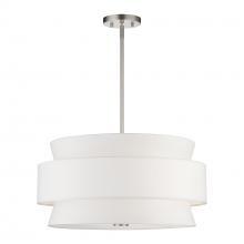  60025-91 - 5 Light Brushed Nickel Pendant Chandelier with Hand Crafted Off-White Fabric Hardback Shades