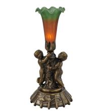  11428 - 12" High Amber/Green Pond Lily Twin Cherub Mini Lamp