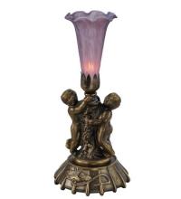  11642 - 12" High Lavender Pond Lily Twin Cherub Mini Lamp