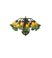  15997 - 20" Wide Amber/Green Pond Lily 12 LT Chandelier