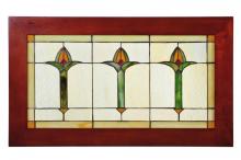 97961 - 24" Wide X 14" High Arts & Crafts Bud Trio Wood Frame Stained Glass Window