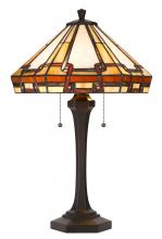  BO-3016TB - 60W X 2 Tiffany Table Lamp with Pull Chain Switch with Resin Lamp Body