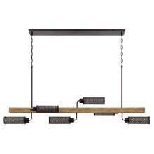  FX-3008-6 - 60W X 6 Lenox Pine Wood Island Chandelier with Metal Mesh Shades