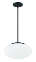  56894-FB-WG - Gaze 14" 1 Light Oval Pendant in Flat Black, White Glass