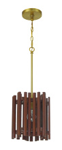  58491-SBWAL - Freeform 1 Light Pendant in Satin Brass/Walnut
