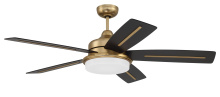  DRW54SB5-NWF - Drew 54" 5-Blade Ceiling Fan in Satin Brass w/ Flat Black/Walnut Blades; Integrated Light Kit