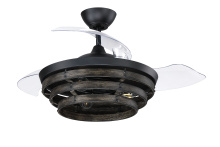  WHS42FBGW3 - Whiskey 44" 3-Blade Ceiling Fan in Flat Black w/ Clear Acrylic Blades; Integrated Light Kit