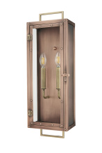  1011CP - 24 in. 2-Light Antique Copper With Brass accents Outdoor Wall Lantern With Clear Glass Panes