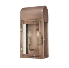  1012CP - 16.75 in. 2-Light Antique Copper Outdoor Wall Lantern With Clear Glass Panes