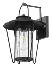  1020BK - 16.75 in. 1-Light Matte Black Outdoor Wall Lantern With Seeded Cylinder Glass