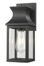  1021BK - 14.25 in. 1-Light Matte Black Outdoor Wall Lantern With Clear Glass Panes
