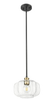  IN20033BK - Oxley 10 in. Matte Black And Brass 1-Light Pendant With Clear Glass Globe