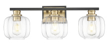  IN40032BK - Oxley 25 in. Matte Black and Brass 3-Light Vanity With Clear Glass Globes