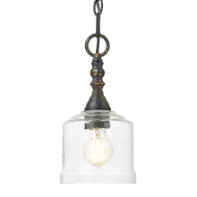  0806-M1L ABI-HWG - Golden Lighting Keating 1-light Pendant in Antique Black Iron and Hammered Water Glass