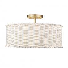  1084-SF BCB-WW - Erma BCB 3 Light Semi-Flush in Brushed Champagne Bronze with White Wicker Shade