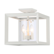  2073-SF12 NWT-CLR - Golden Lighting Smyth 3-light 12"H Semi-Flush Mount in Natural White and Clear Glass