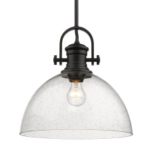  3118-L BLK-SD - Yep by Golden Lighting Hines 1-light 14in Pendant in Matte Black and Seeded Glass