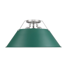  3306-3FM PW-GN - Yep by Golden Lighting Orwell 3-light Flush Mount in Pewter and Pine Green shade
