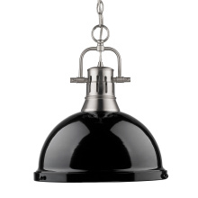  3602-L PW-BK - Yep by Golden Lighting Duncan 1-light 14in Chain Hung Pendant in Pewter and Black shade