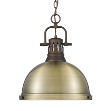  3602-L RBZ-AB - Yep by Golden Lighting Duncan 1-light 14in Chain Hung Pendant in Rubbed Bronze and Aged Brass shade