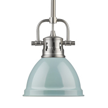  3604-M1L PW-SF - Wry Lighting Duncan 1-light 7in Rod Hung Pendant in Pewter and Seafoam shade