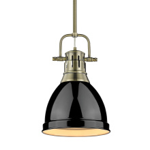  3604-S AB-BK - Yep by Golden Lighting Duncan 1-light 9in Rod Hung Pendant in Aged Brass and Black shade