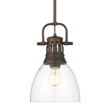  3604-S RBZ-CLR - Yep by Golden Lighting Duncan 1-light 9in rod hung Pendant in Rubbed Bronze and Clear Glass