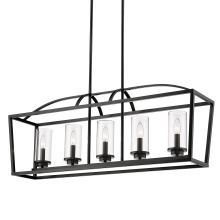  4309-LP BLK-BLK-CLR - Golden Lighting Mercer 5-light Island Light in Matte Black and Clear Glass