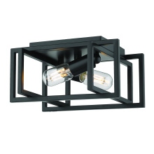  6070-FM BLK-BLK - Golden Lighting Tribeca 2-light Flush Mount in Matte Black