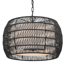  6805-4 BLK-MBR - Golden Lighting Everly 4-light Pendant in Matte Black and Modern Black Rattan shade