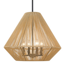  6937-4P BLK-NR - Golden Lighting Valentina 4-light Pendant in Matte Black and Natural Raphia Rope shade