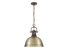  3602-L RBZ-AB - Duncan 1-Light Pendant with Chain in Rubbed Bronze with Aged Brass