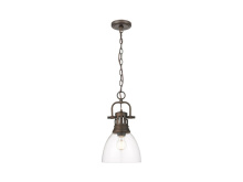  3602-S RBZ-CLR - Duncan Small Pendant with Chain in Rubbed Bronze with Clear Glass