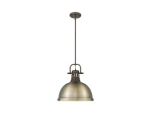 3604-L RBZ-AB - Duncan 1-Light Pendant with Rod in Rubbed Bronze with Aged Brass