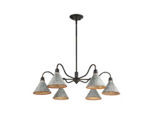  0877-6 ABI-GV - Jasper Chandelier in Antique Black Iron with Galvanized Steel