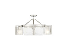  3164-6SF PW-HWG - Aenon 6-Light Semi-Flush in Pewter with Hammered Water Glass Shade