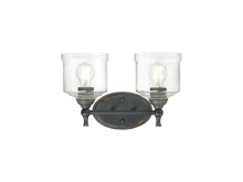  0806-BA2 ABI-HWG - Keating 2 Light Bath Vanity in Antique Black Iron with Hammered Water Glass Shade