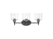  0806-BA3 ABI-HWG - Keating 3 Light Bath Vanity in Antique Black Iron with Hammered Water Glass Shade