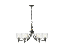  0806-6 ABI-HWG - Keating 6 Light Chandelier in Antique Black Iron with Hammered Water Glass Shade