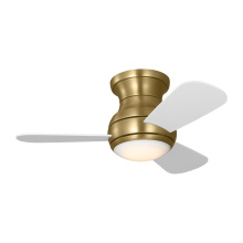  3OBSHR32SBD - Orbis 32 Hugger LED Ceiling Fan in Satin Brass with Matte White Blades and Light Kit