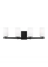  4424604EN3-112 - Alturas indoor dimmable LED 4-light wall bath sconce in a midnight black finish and etched white gla