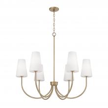  455261AD-550 - 6-Light Transitional Chandelier in Aged Brass with Tapered Soft White Glass