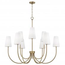  455291AD-550 - 9-Light Two-Tier Chandelier in Aged Brass with Tapered Soft White Glass