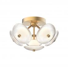  FM417606BGCR-UNV - Hera 16-in Brushed Gold/Clear Ribbed Glass LED Flush Mount